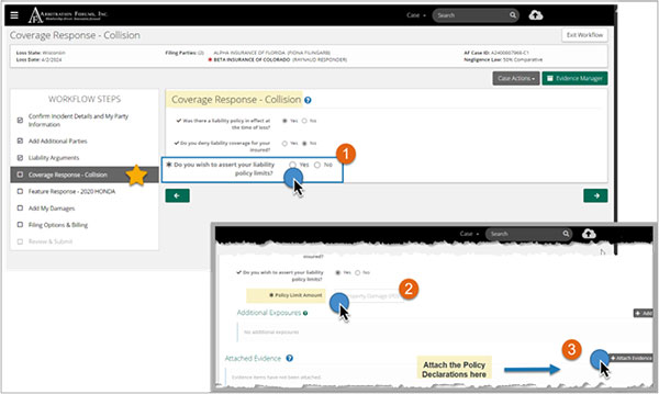 Screenshot of Coverage Response with steps for policy limits